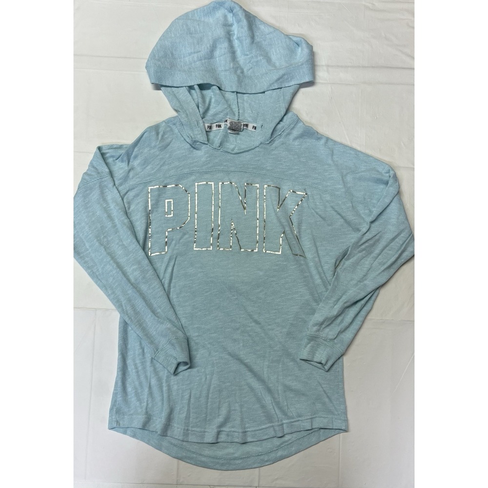 Victoria's Secret Pink Baby Blue Open Back Tunic Hoodie Pullover Size M. (238)